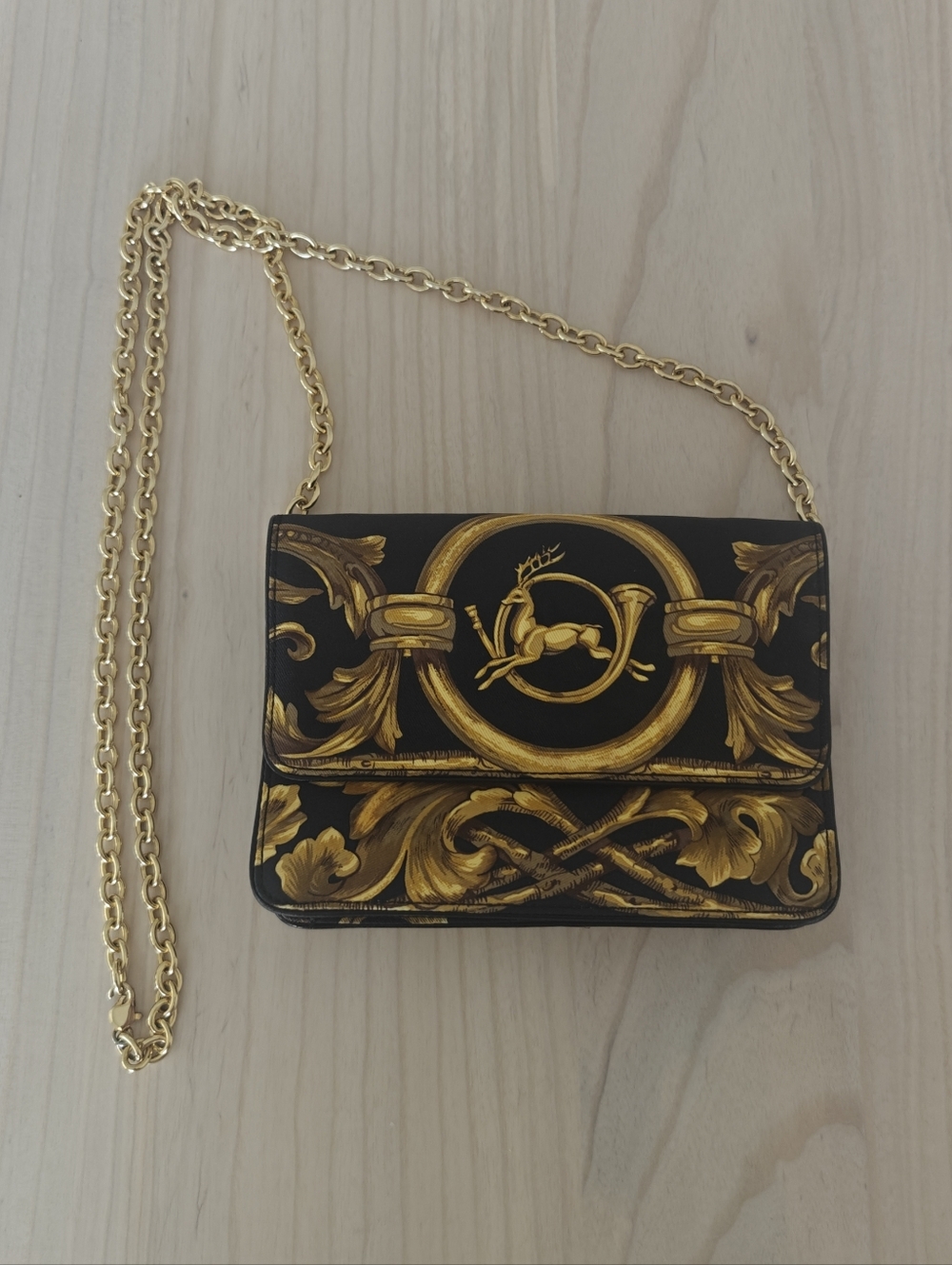 Wathne Purse Bag Black & Gold Silk Pattern Vintage